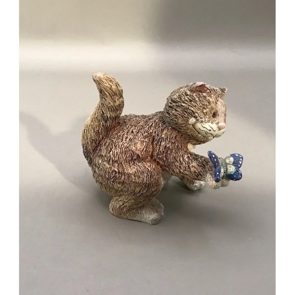 Russ Berrie Resin Tabby Cat With‎ Butterfly